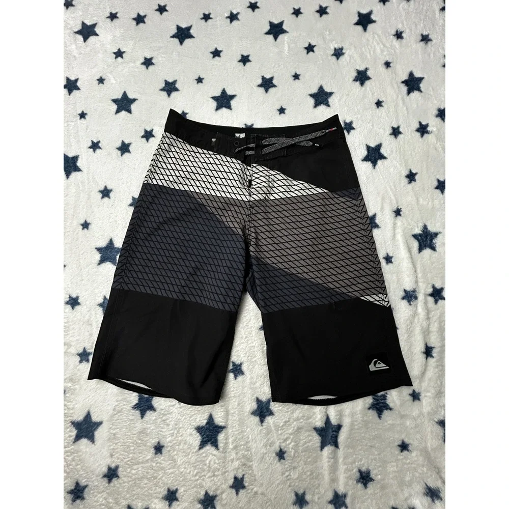 Quiksilver Mens Board Shorts Size 27 Black Gray Surf Swim Beach Stretch